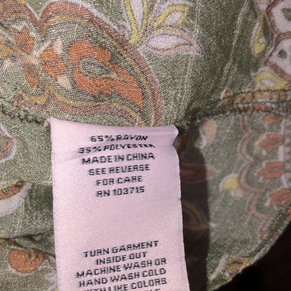 Nanette Lepore green floral top ruffle sleeves size large - Picture 9 of 10